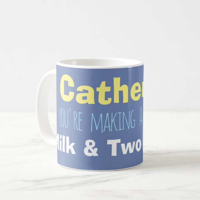 Taza De Café Instrucciones de nombre, leche y azúcar en una (Anverso izquierdo)