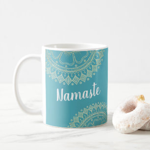 Taza De Café Instructor de Meditación de Yoga Oro Azul Verde Ma