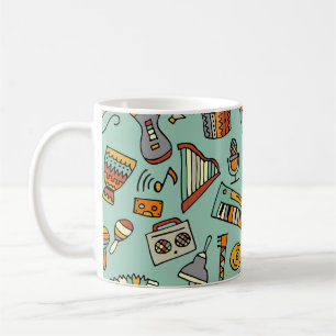 Taza De Café Instrumentos musicales, patrón de sketch vintage.