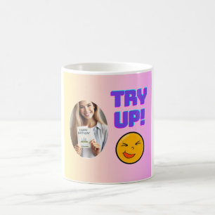 Taza De Café ¡Intenta! Diseño de Emoji divertida para alegría n