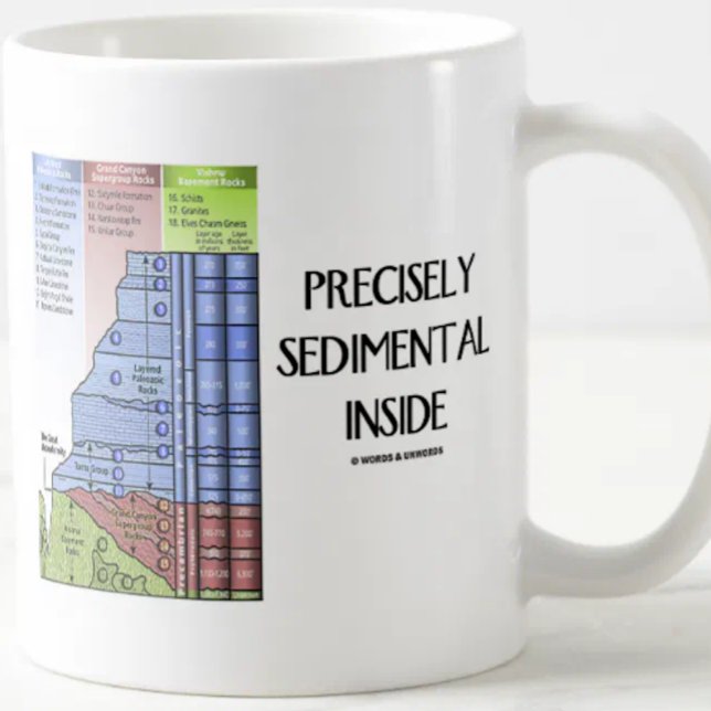 Taza De Café Interior Precisamente Sedimental (Gran Cañón) (Mug featuring Grand Canyon stratigraphy w/ wry word play saying "Precisely Sedimental Inside")