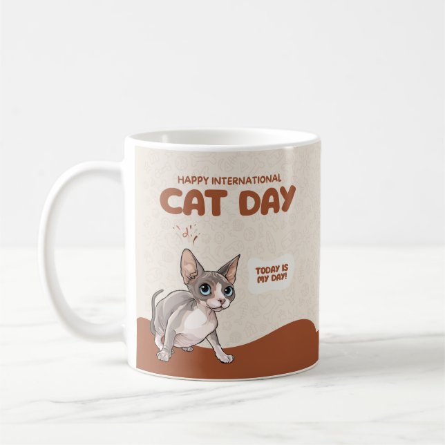 Taza De Café International Cat Day Sphynx Celebration Art (Izquierda)