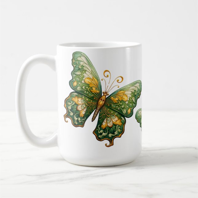 TAZA DE CAFÉ INTRICAR MARIPOSAS VERDES Y ORO (Izquierda)