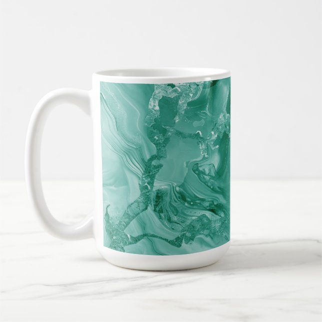 Taza De Café Intricate Marble Pattern in Rich Teal and Green (Izquierda)