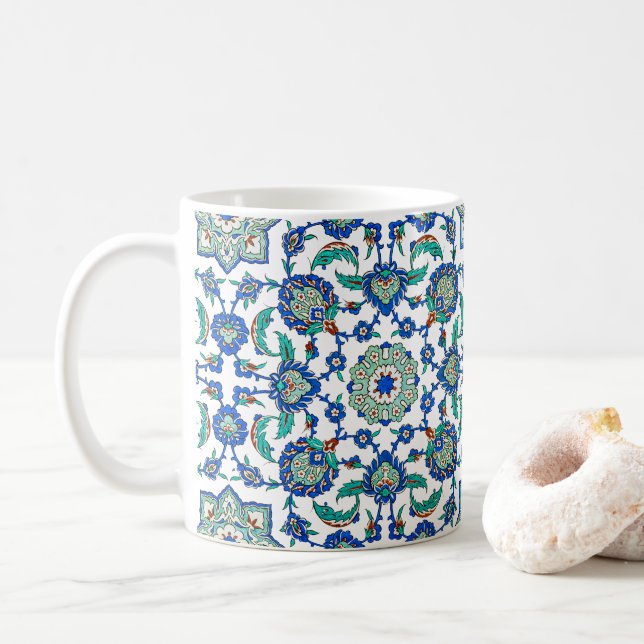 Taza De Café Intrincado patrón floral otomano Turkiye Iznik (Con donut)