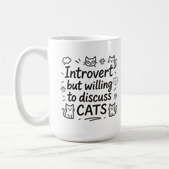 Taza De Café Introvertido pero dispuesto a discutir gatos (Izquierda)
