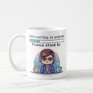 Taza De Café Introvirtiéndose en Progreso – Divertido Pixel Ret