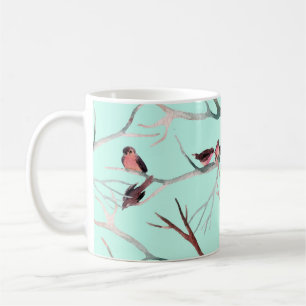 Taza De Café Invernal Birds Tree Brands Watercolor