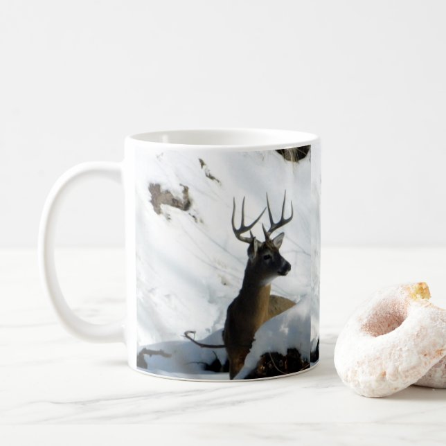Taza De Café Invernal Whitetail Buck Antlers Mug (Con donut)