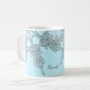 Taza De Café Invierno Azul Maravilloso Elegantes Copos de Nieve