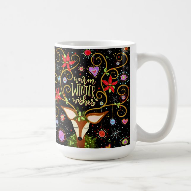 Taza De Café Invierno cálido Desearía un bonito diseño de renos (Derecha)
