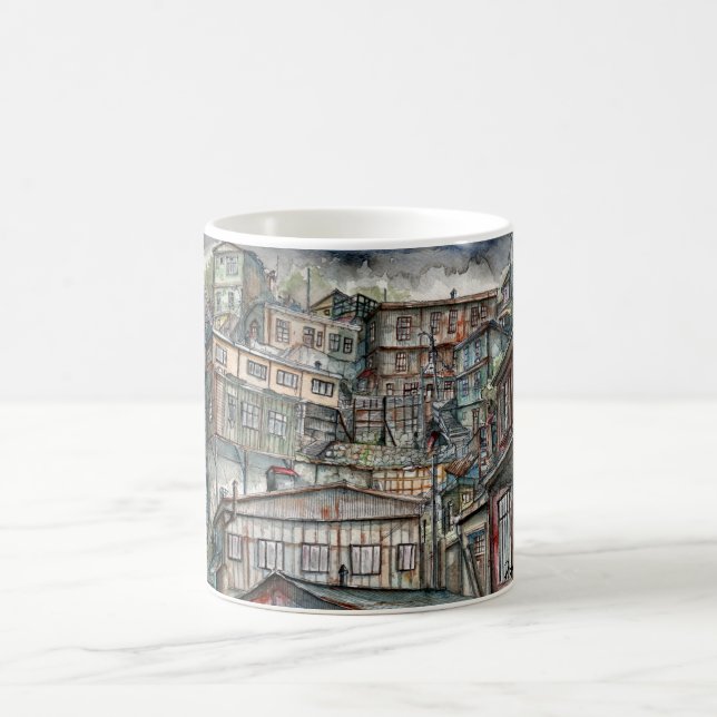 Taza De Café Invierno en los cerros de Valparaíso (acuarela). (Centro)