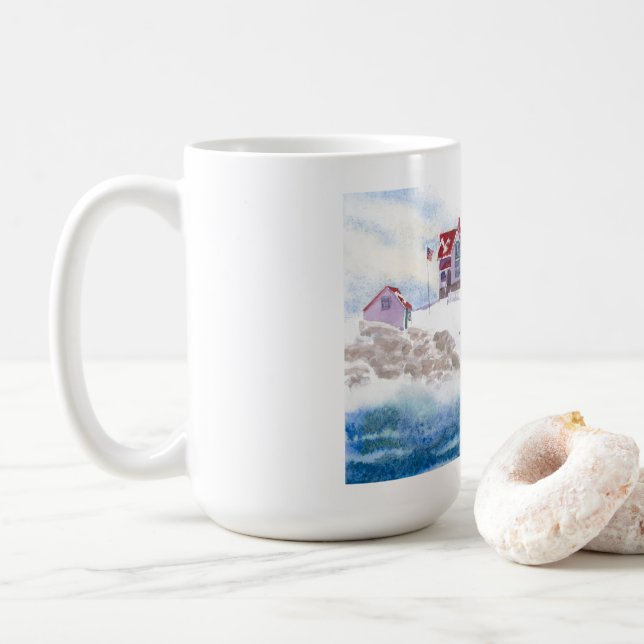 Taza De Café Invierno en Nubble LIghthouse Maine Mug (Con donut)