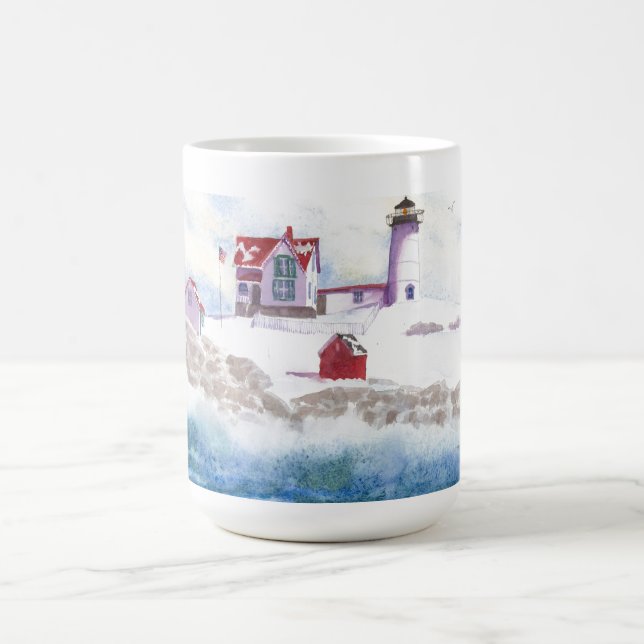Taza De Café Invierno en Nubble LIghthouse Maine Mug (Centro)