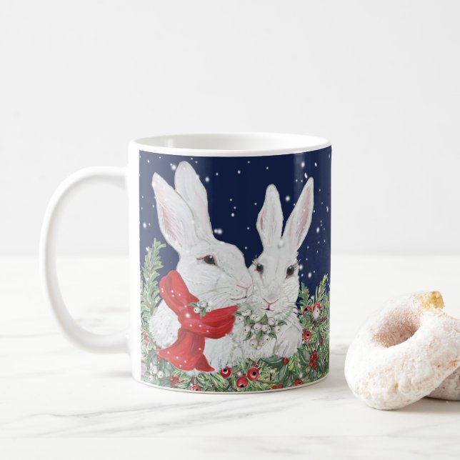 Taza De Café Invierno festivo de navidades de conejo conejo con (Con donut)