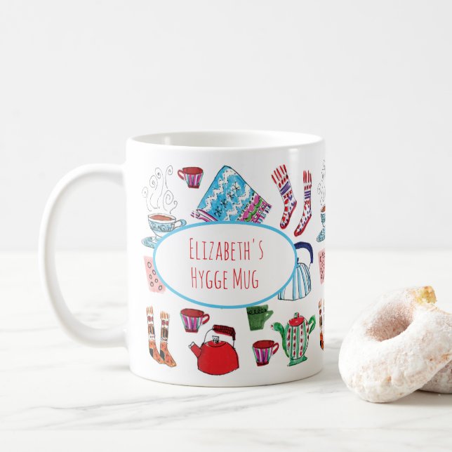 Taza De Café Invierno Retro Cosmoso De Hygge Personalizado (Con donut)
