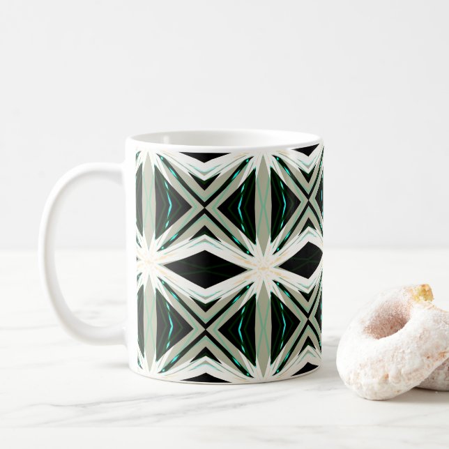 Taza De Café Invierno verde beige blanco Navidad Starburst Snow (Con donut)