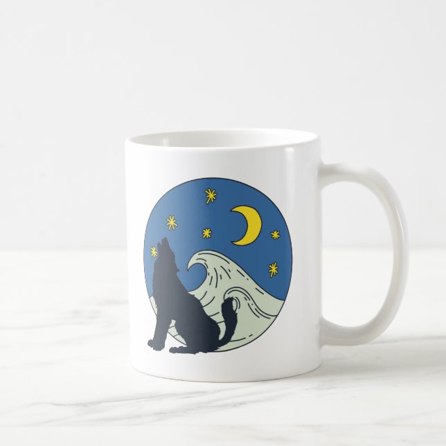 Taza De Café Invitación al arte místico del lobo celestial (Derecha)