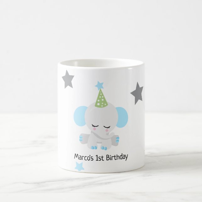 Taza De Café Invitación al cumpleaños del elefante lindo para n (Centro)