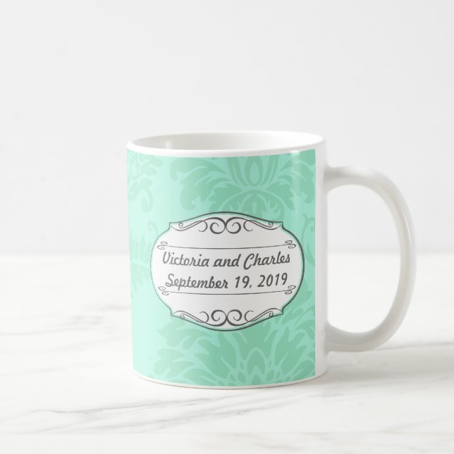 Taza De Café Invitación moderna de casamiento con damascos de m (Derecha)