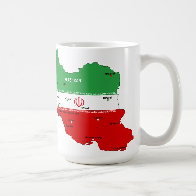 Taza De Café Iran Map with Flag and Emblem (Derecha)