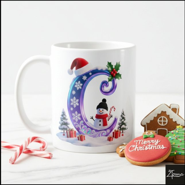 Taza De Café Iridescent Christmas Letter C with Snowman (Subido por el creador)