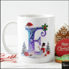 Taza De Café Iridescent Christmas Letter E with Snowman