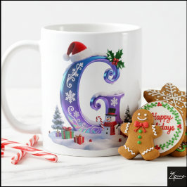 Taza De Café Iridescent Christmas Letter G with Snowman