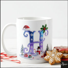 Taza De Café Iridescent Christmas Letter H with Snowman