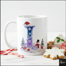 Taza De Café Iridescent Christmas Letter L with Snowman