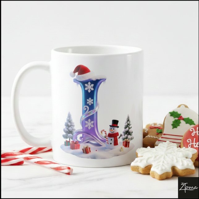 Taza De Café Iridescent Christmas Letter L with Snowman (Subido por el creador)