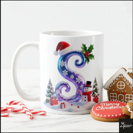 Taza De Café Iridescent Christmas Letter S with Snowman