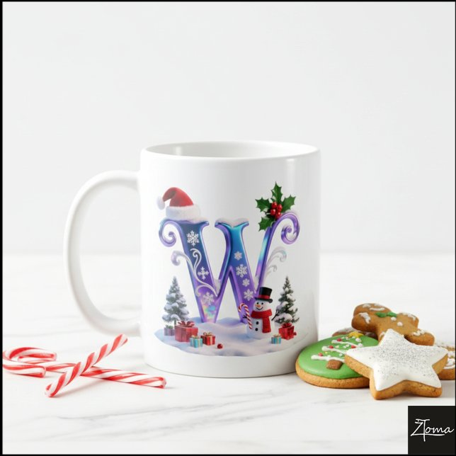 Taza De Café Iridescent Christmas Letter W with Snowman (Subido por el creador)