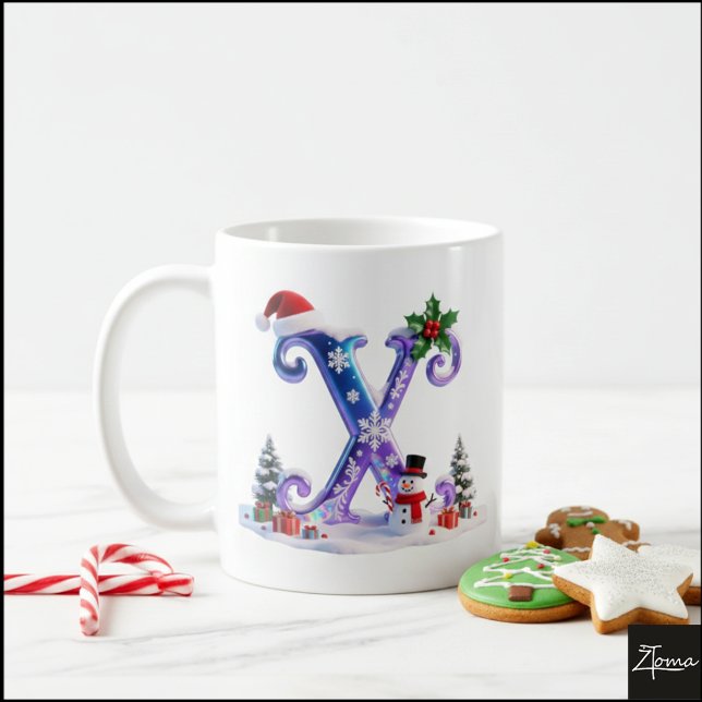 Taza De Café Iridescent Christmas Letter X with Snowman (Subido por el creador)