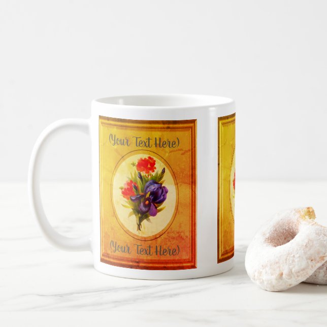 Taza De Café Iris Azul Bouquet Arte de época personalizado (Con donut)