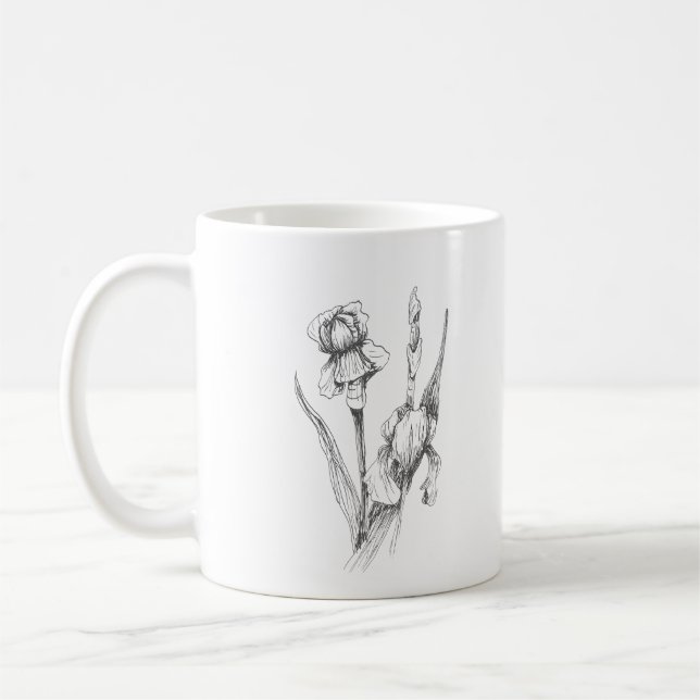 Taza De Café Iris dibujado a mano, arte botánico, impresión ori (Izquierda)