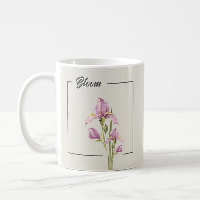 Taza De Café Iris en acuarela elegante | Floral (Izquierda)