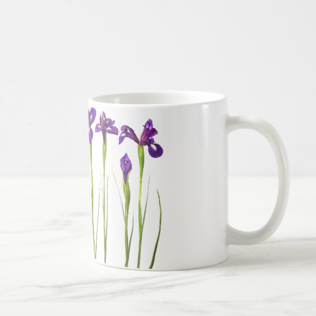 Taza De Café Iris púrpuras aislados en un fondo blanco (Derecha)