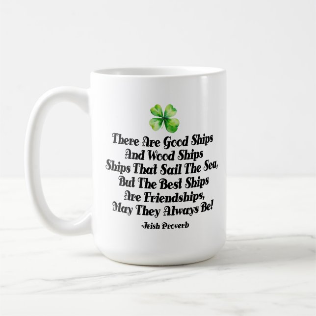 Taza De Café Irish Friendship Ships Proverb Four Leaf Clover (Izquierda)