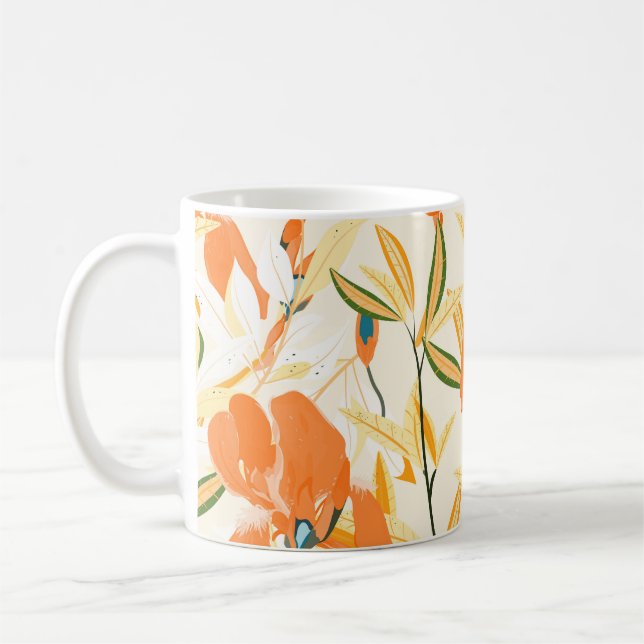 Taza De Café irisis naranja: patrón floral sin fisuras (Izquierda)