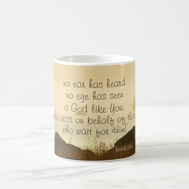 Taza De Café Isaías 64:4 Biblia Verse Hermosa Corta del Océano (Centro)