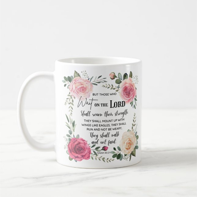 Taza De Café Isaías cristiana floral 40:31 (Izquierda)