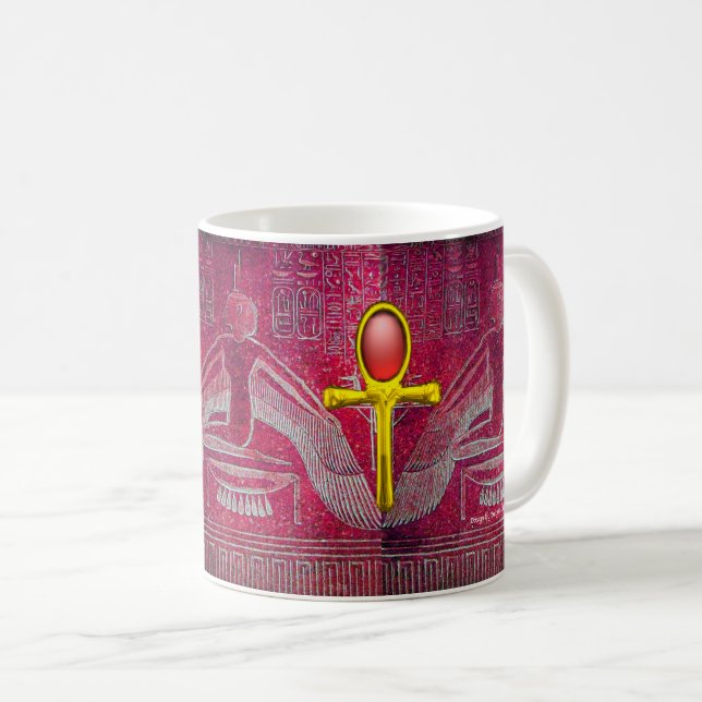 Taza De Café ISIS, GOLD ANKH CON ROJO RUBY Pink (Anverso derecho)