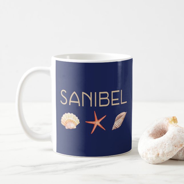 Taza De Café Isla de Sanibel Florida Castillo de Marea Azul (Con donut)