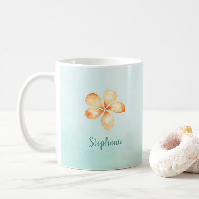 Taza De Café Isla Plumeria Watercolor (Con donut)