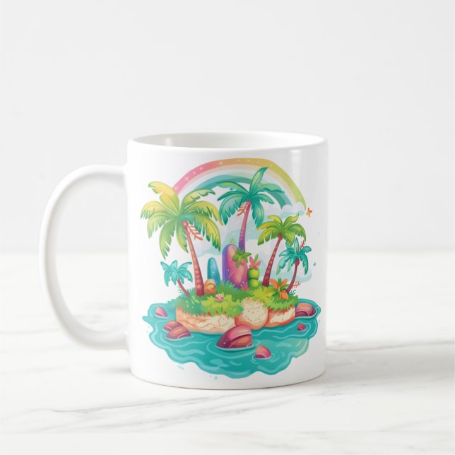 Taza De Café Isla tropical con palmeras y arcoiris (Izquierda)