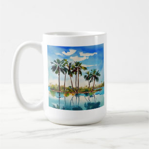Taza De Café Isla Tropical del Caribe Palmeras Acuarela v1