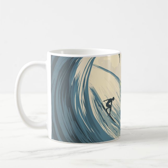 Taza De Café Isla tropical, ola, puesta de sol surfista. (Izquierda)
