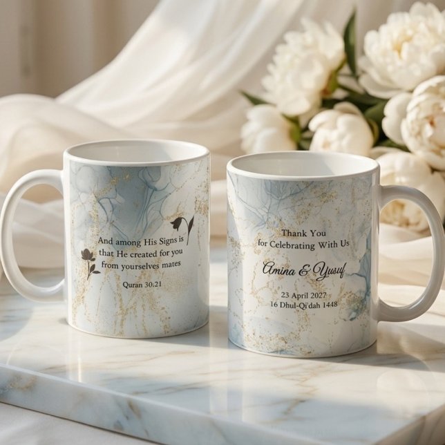Taza De Café Islamic Wedding Favor Quran Verse Nikah Light Blue (A Beautiful Du‘a Mug Wedding Favour to Thank Loved Ones—Thoughtful and Used Daily.)