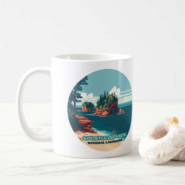 Taza De Café Islas Apóstol Lakeshore Wisconsin Retro (Con donut)